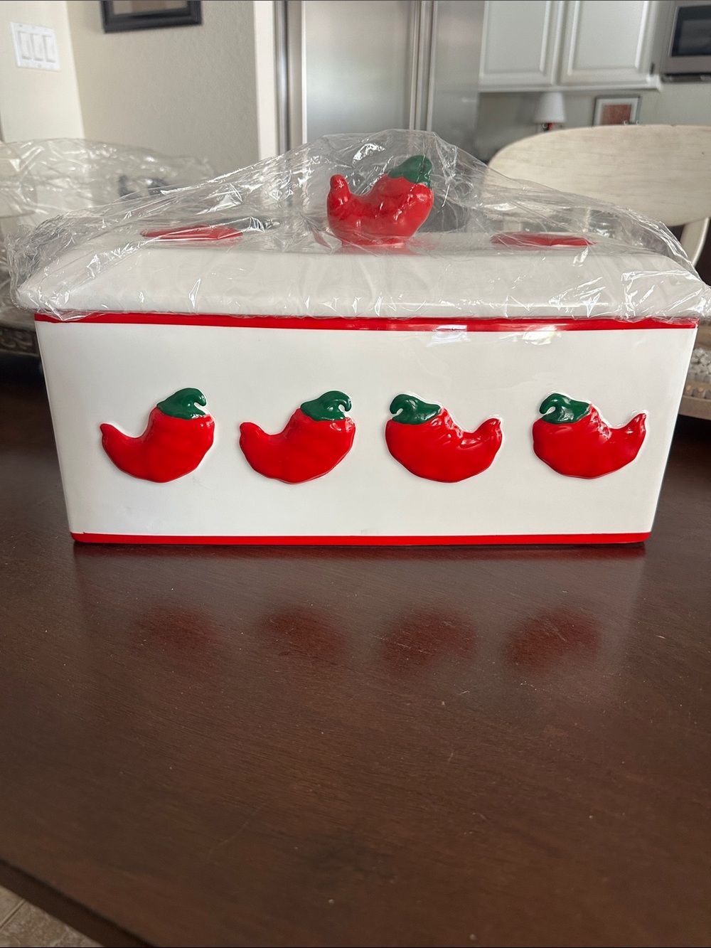 Red Chili Ceramic Bread Storage Dish - Home Kitchen